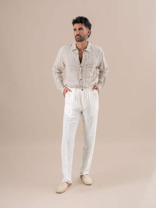 Pantalone Peppino Lino Medio Latte PANTALONE PEPPINO lino medio 33 Bottega Di Brunella 